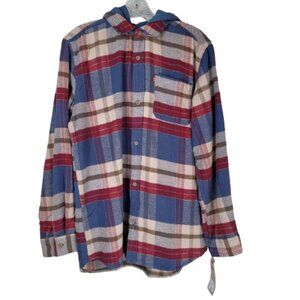 Levi's Boys Plaid Flannel Hooded Shirt Blue Red Button Front XL NWT